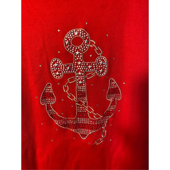 Quacker factory women’s plus size red 3/4 sleeve nautical anchor top S/2X - Picture 4 of 5